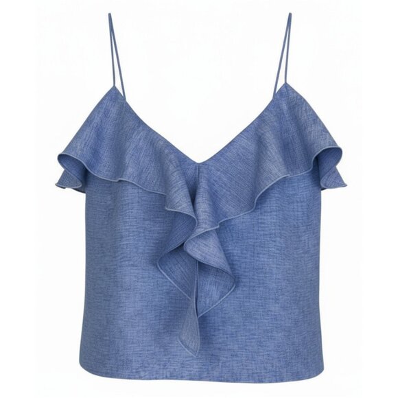 NWT Zara Blue Linen Ruffle Camisole Top XL Summer Resort Casual - Picture 1 of 6